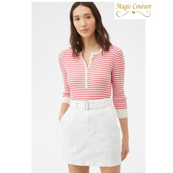 Rebecca Taylor Sweaters - La Vie Rebecca Taylor Striped Ribbed Knit Henley Top💕🤍💕
